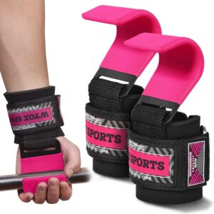 WYOX Weight Lifting Hooks for Men & Women (Pair) - 7 mm Thick Wrist Padding - Weight Lifting Grips for Powerlifting, Shrugs, Rows & Deadlift Support - Gym Lifting Straps with Pull Up Hooks